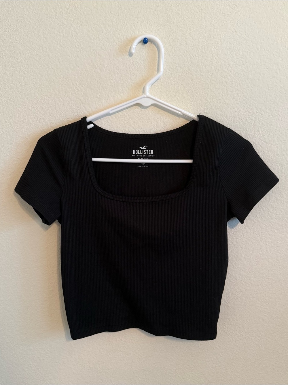 Hollister Black Ribbed Square-Neck Crop Top